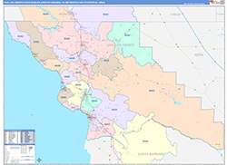 San Luis Obispo-Paso Robles-Arroyo Grande Metro Area Wall Map Color Cast Style 2026